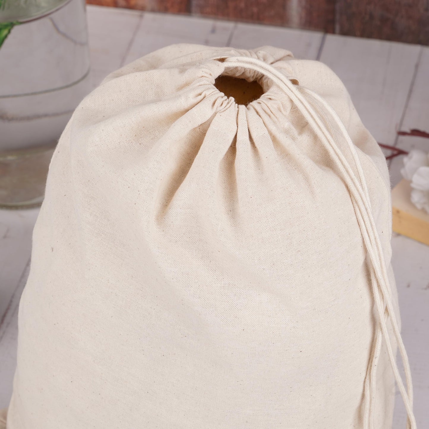 Marubhumi Cotton Storage Bags with Drawstrings Large 10x12 Inch - 12 Pcs Reusable Muslin Bulk Flour Sack Bag,Cotton Fabric Bread Bags Bulk Food Produce Natural Storage Bag