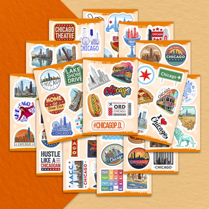100Pcs Chicago Stickers and Decals for Luggage, Water Bottle - Chicago Gifts, Party Supplies - Travel USA Cities Stickers - Gift for Women & Men