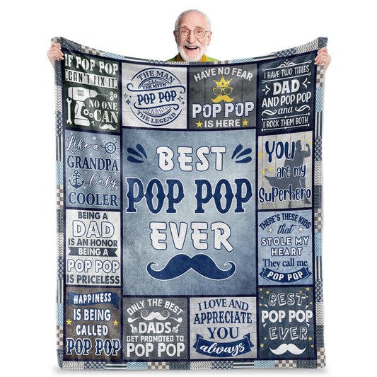 Best Pop Pop Gifts Blanket 60"X50", Pop Pop Gifts for Grandpa from Grandkids, Gifts for Pop Pop for Birthday Fathers Day Christmas, Warm Soft Cozy Plush Fleece Flannel Blanket for Pop Pop