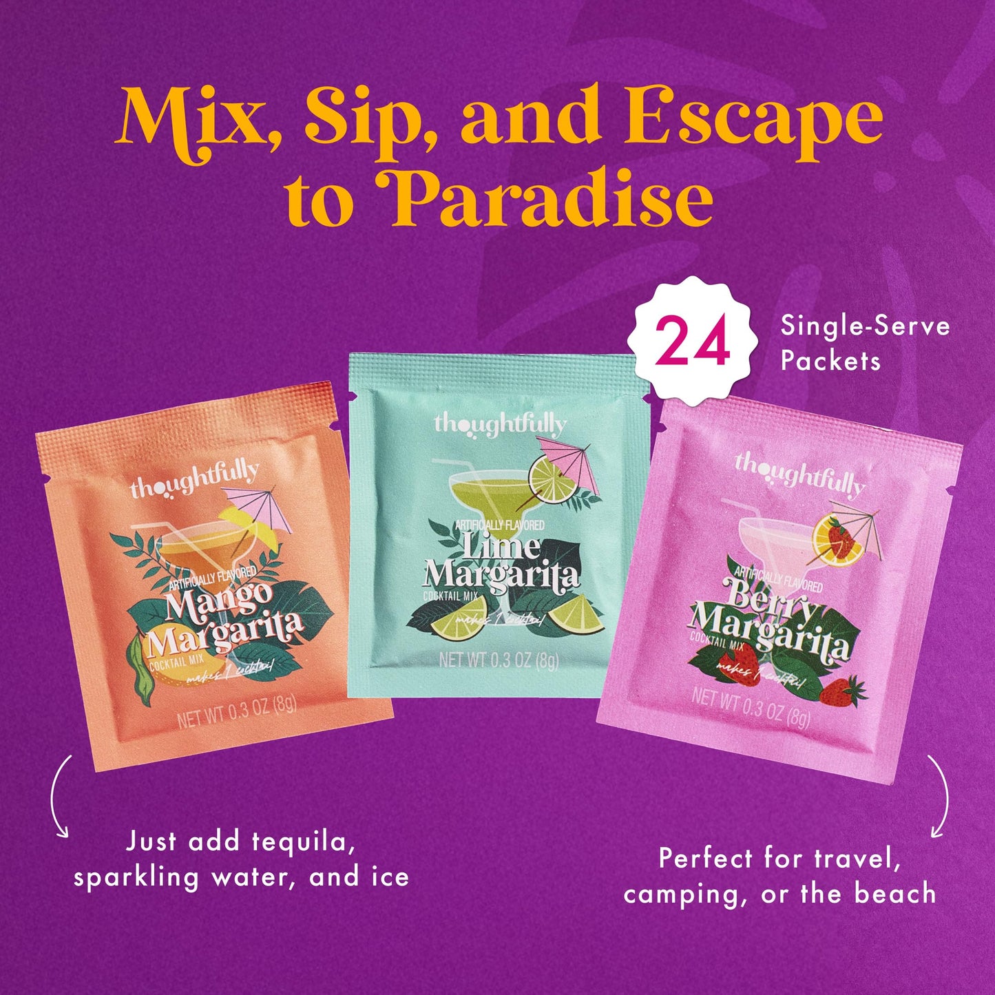 Thoughtfully, The Margarita Bar, Includes Powdered Drink Mix Packets in Mango, Lime, & Berry, Flavored Drink Mixers for Cocktails, Mocktails, Non-Alcoholic Drinks, Margarita Gifts, Palomas, Set of 24