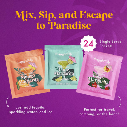 Thoughtfully, The Margarita Bar, Includes Powdered Drink Mix Packets in Mango, Lime, & Berry, Flavored Drink Mixers for Cocktails, Mocktails, Non-Alcoholic Drinks, Margarita Gifts, Palomas, Set of 24