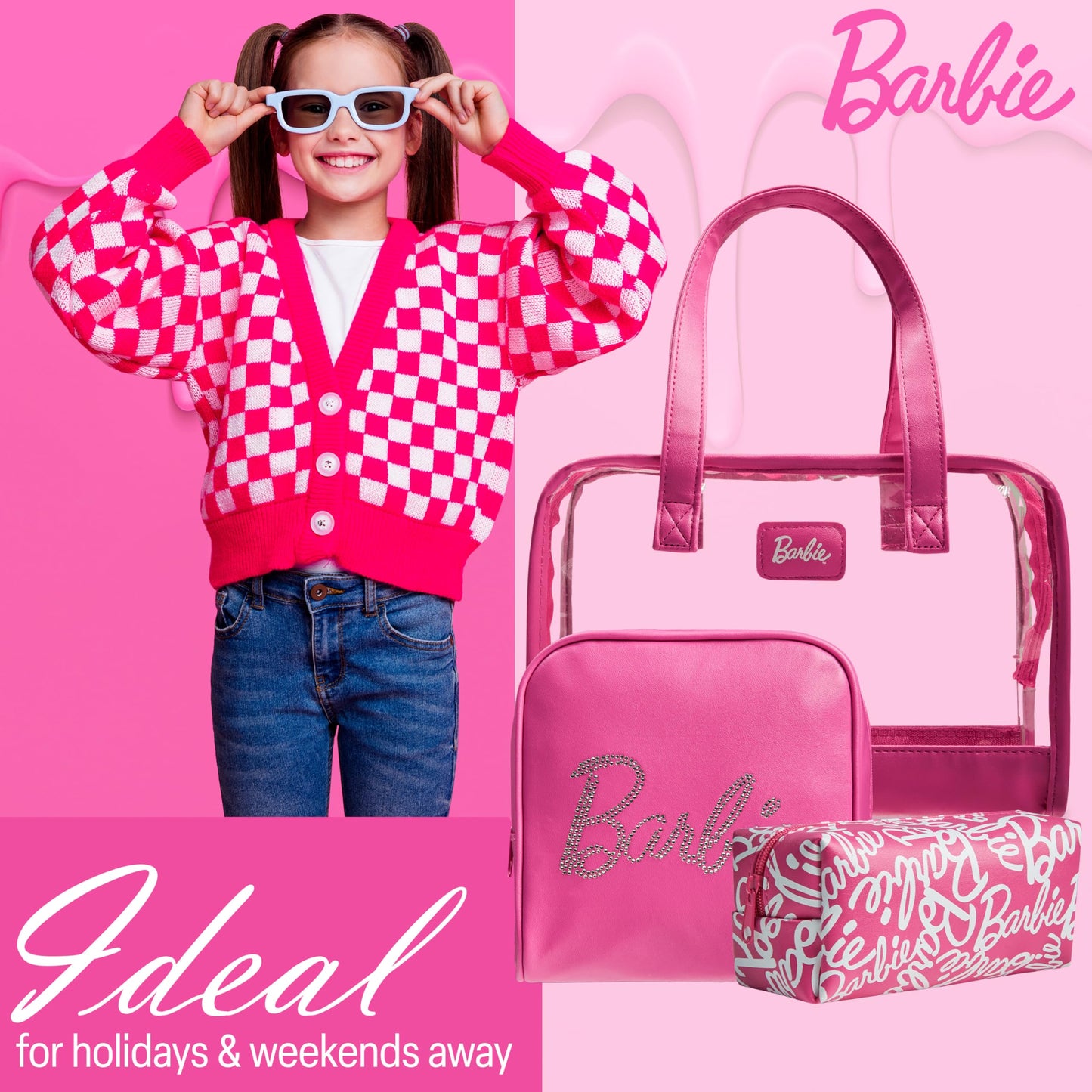 Get Trend Barbie Toiletry Bags Set of 3, Zipped Wash Bag and Cosmetic Bag Holiday Essentials