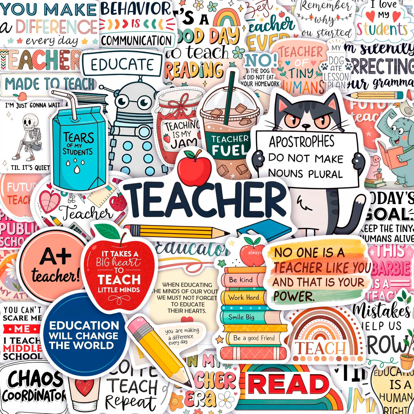 100Pcs Funny Teacher Stickers for Laptop, Water Bottles and Planner - Funny Teacher Gifts Appreciation - Gift for Women & Men