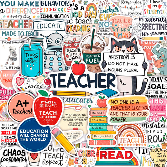 100Pcs Funny Teacher Stickers for Laptop, Water Bottles and Planner - Funny Teacher Gifts Appreciation - Gift for Women & Men