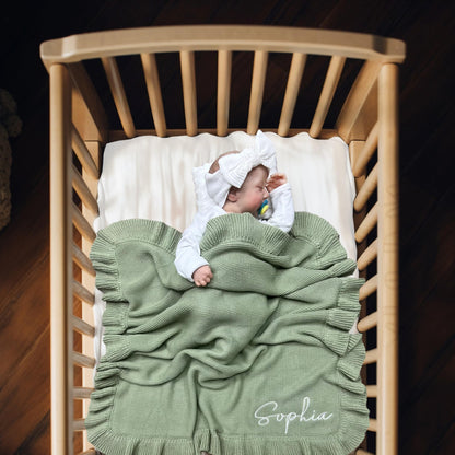 Knit – 30x40in Personalized Baby Blanket for Newborn Girl and Boy – Custom Blanket with Name Embroidery – Soft Knitted Baby Blanket – Custom Baby Gifts for Baby Shower (Sage)