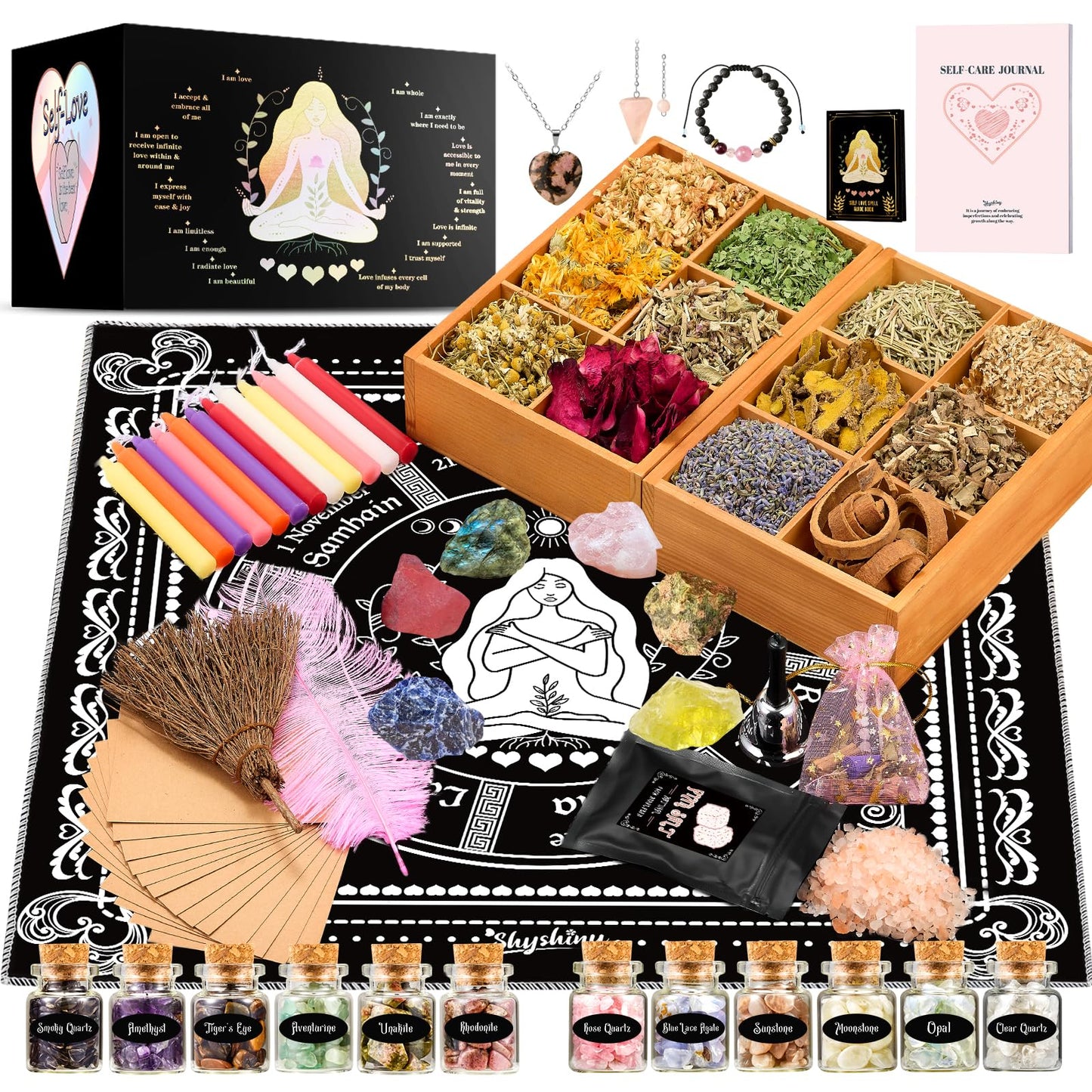 SHYSHINY Self Love Witchcraft Supplies, Self-Love Wiccan Supplies and Tools with Self-Care Journal Workbook, Witchy Gifts for Women, Witch Kit for Beginners