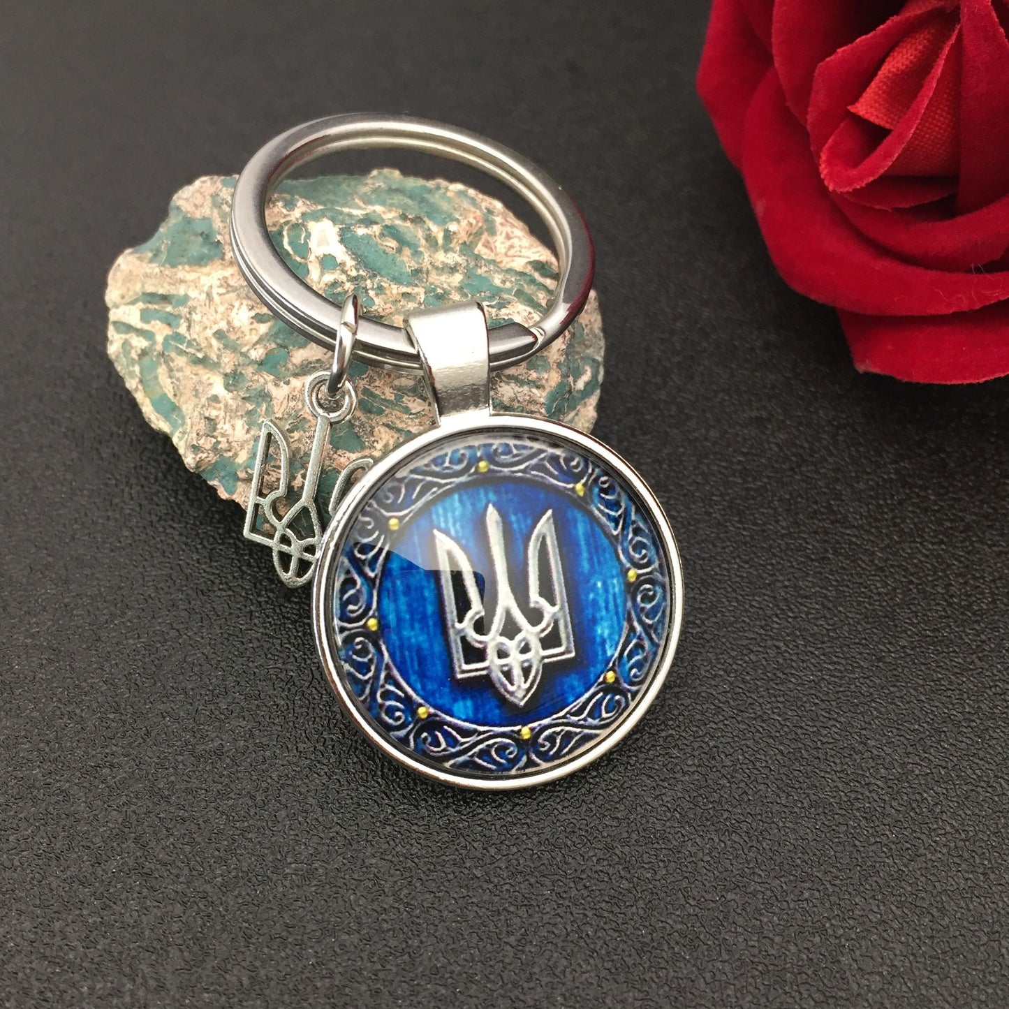 Ukraine Trident - Keychains Handmade Glass Cabochon Alloys - Ukraine Gifts - Ukrainian Jewelry