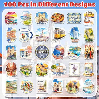 YTSQLER 200 PCS Portugal Stickers, Portugal Travel Souvenirs Stickers for Laptop Water Bottle Journal, Portuguese Vinyl Vacation Decals for Women Men Adults
