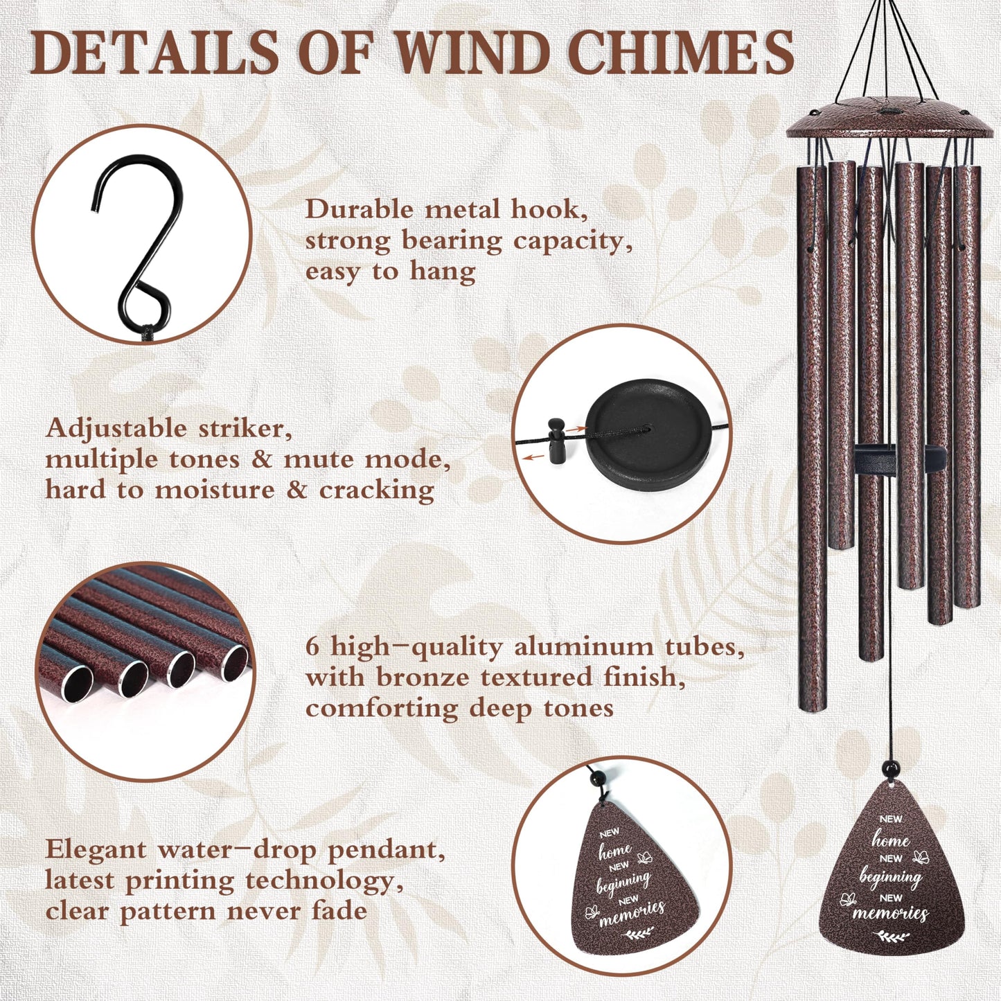 House Warming Gifts New Home, 32" Bronze Wind Chimes Housewarming Gifts, New Home Gift Ideas for Women Men Homeowners Couples Family Friends, Unique First Home Gift for Apartment Decor
