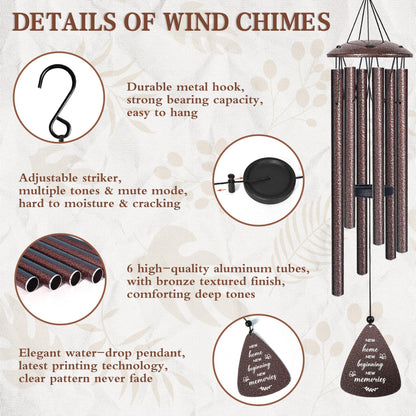 House Warming Gifts New Home, 32" Bronze Wind Chimes Housewarming Gifts, New Home Gift Ideas for Women Men Homeowners Couples Family Friends, Unique First Home Gift for Apartment Decor