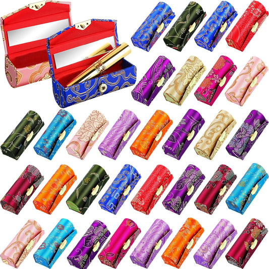 36 Pcs Indian Wedding Gifts Lipstick Case Holder with Mirror Bulk Mothers Day Gifts Indian Return Gift for Pooja Mini Floral Jewelry Boxes, Portable Lipstick Storage for Women Wedding Diwali
