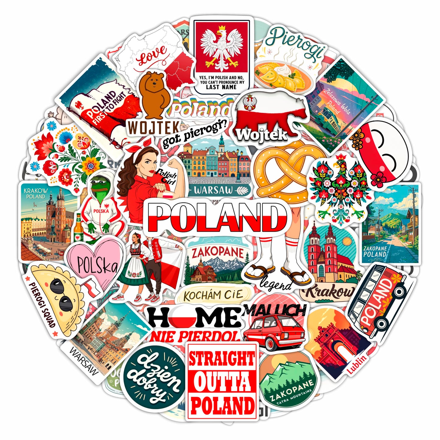 100Pcs Poland Stickers for Luggage, for Water Bottle, Polish Flag Stickers Small- Poland Party Supplies, Polish Gifts - Gift for Women & Men