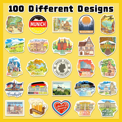 200PCS Germany Stickers, Waterproof German Travel Stickers for Luggage Water Bottles Laptops, German-Themed Gifts for Women Men, Germany Souvenir & Decor
