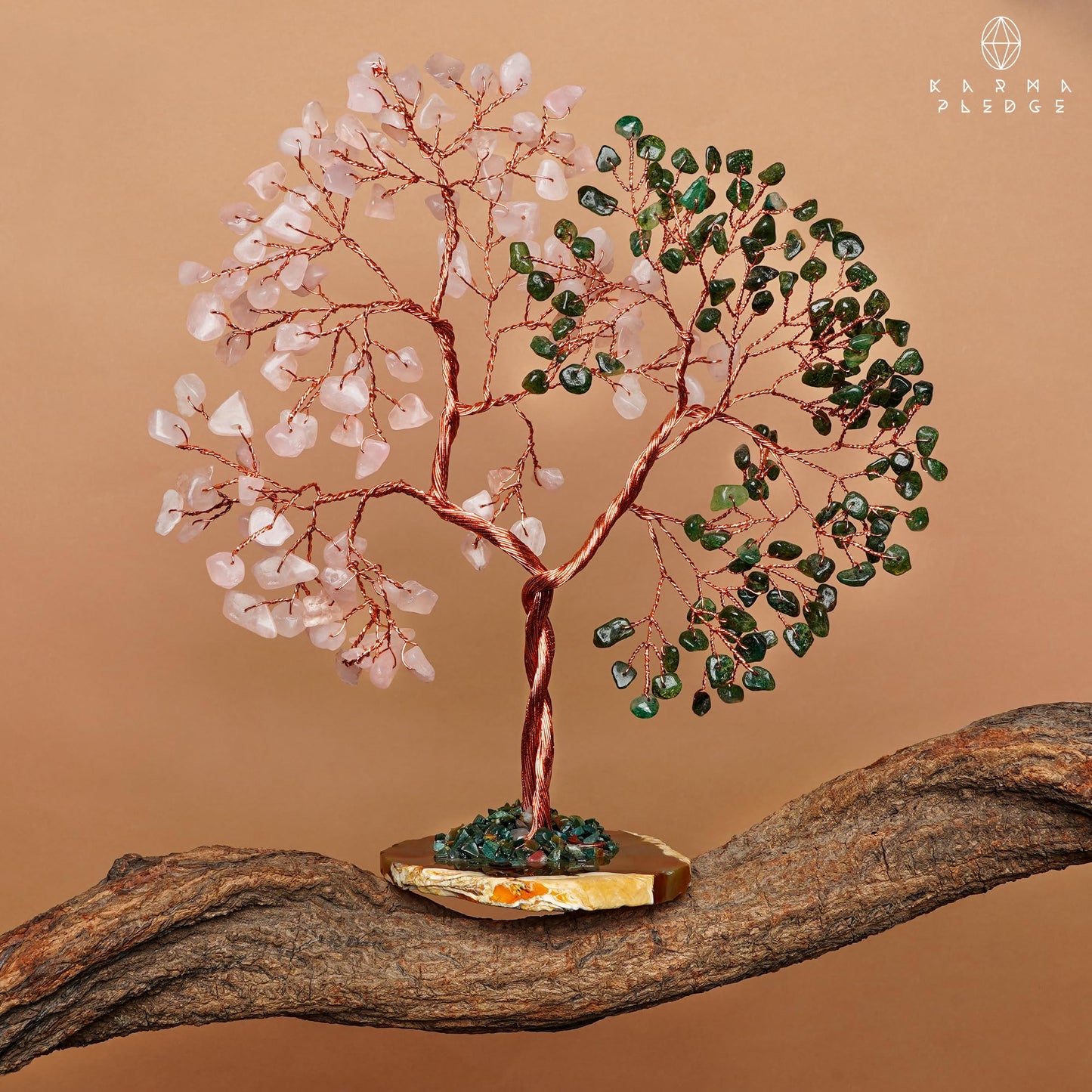 Handmade Healing Crystal Tree of Life Green Aventurine & Rose Quartz Chakra Tree for Money, Good Luck, Feng Shui Home Decor, Living Room Office Deocration, Unique Birthday Gifts for Women, Men, Mom