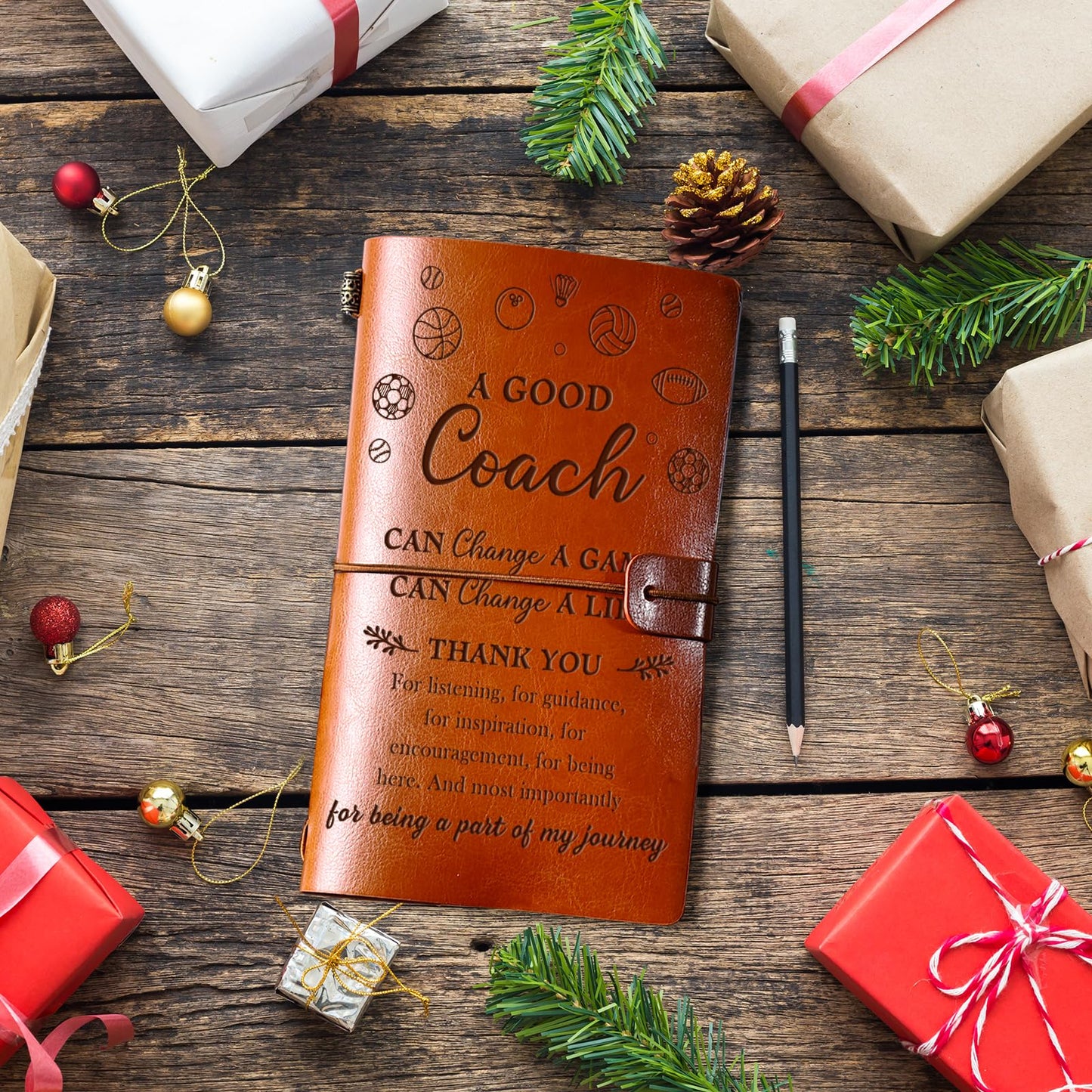 PRSTENLY Coach Gifts Leather Journal, 140 Page Refillable Notebooks Basketball Soccer Football Baseball Softball Coaches Gifts, Thank You Appreciation Christmas Birthday Gifts for Coach Women Men