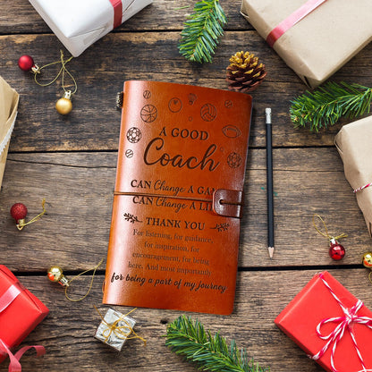 PRSTENLY Coach Gifts Leather Journal, 140 Page Refillable Notebooks Basketball Soccer Football Baseball Softball Coaches Gifts, Thank You Appreciation Christmas Birthday Gifts for Coach Women Men
