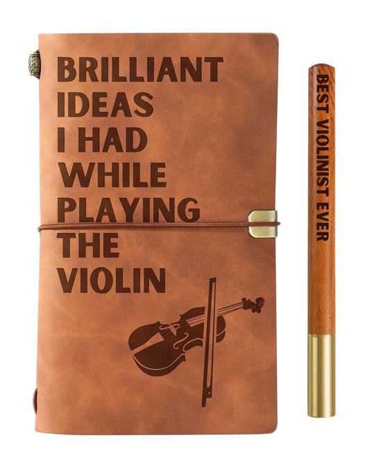 InnoBeta Violin Gifts for Men Women, Leather Journal Notebook 7x5 Inches for Violin Players, Violinists, Refillable Sketchbook, Travel Diary, Lined Planner for Birthday, Christmas