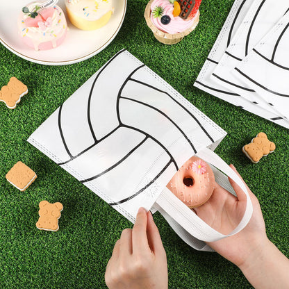 Sweetude 12 Pcs Volleyball Party Gift Bags Sports Theme Candy Goodie Bags 7.8 x 7.8 Inch Volleyball Non Woven Totes with Handles for Sports Party Favors Birthday Decor Supplies