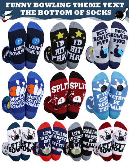 Haysandy 10 Pairs Funny Bowling Socks Novelty Bowling Theme Ankle Socks Bulk Fun Low Cut Sport Gift for Bowler Lover Coworker