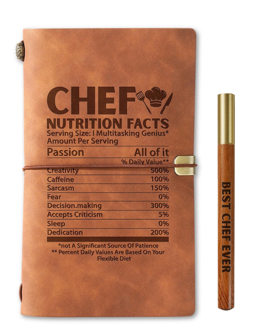 InnoBeta Chef Gifts for Men Women, Journal Pen Set for Birthday, Christmas, Unique Notebook, Sketchbook, Travel Diary, Lined Planner, 7.8x5 Inches, Brown