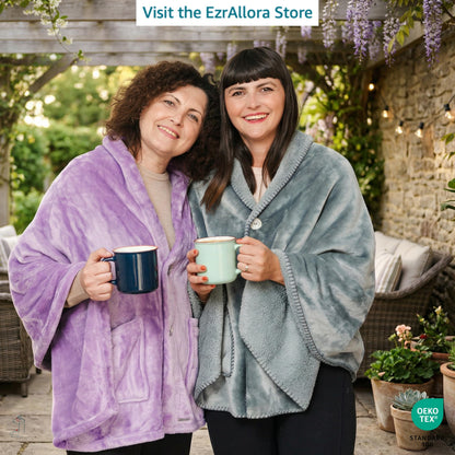 EzrAllora Premium Double Layer Poncho Blanket - No Sleeves Easy On Easy Off- Drape and Go- 2 pockets - Gifts for Grandma (Silver Grey)