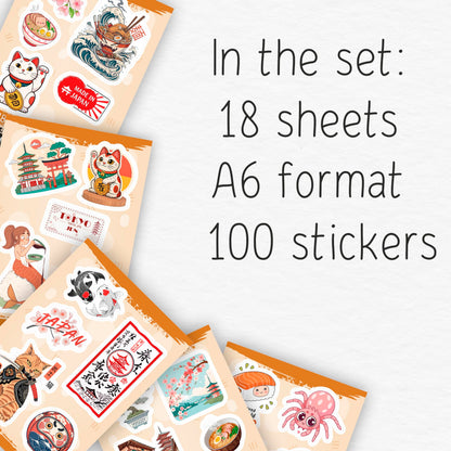 100Pcs Japanese Stickers, Japan Stickers for Scrapbooking - Japan Party Decorations - Japanese Gifts - Gift for Women & Men