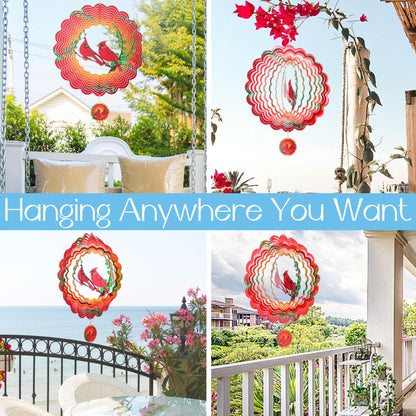 Cardinal Wind Spinners Garden Yard Decor Gift for Women Men, 12 Inch Outdoor Metal 3D Wind Spinner, Stainless Steel Hanging Wind Catchers Kinetic Sculpture for Outside Decoration