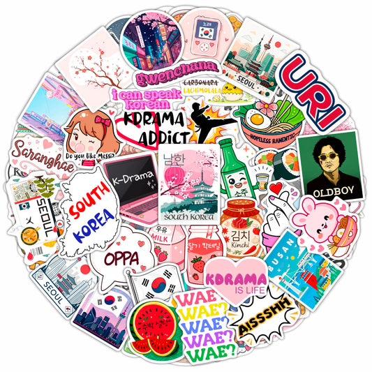 100Pcs South Korea Stickers for Luggage, Water Bottle - South Korean Gifts - Korean Party Supplies & Decorations - Korea Decals Waterproof - Gift for Women & Men