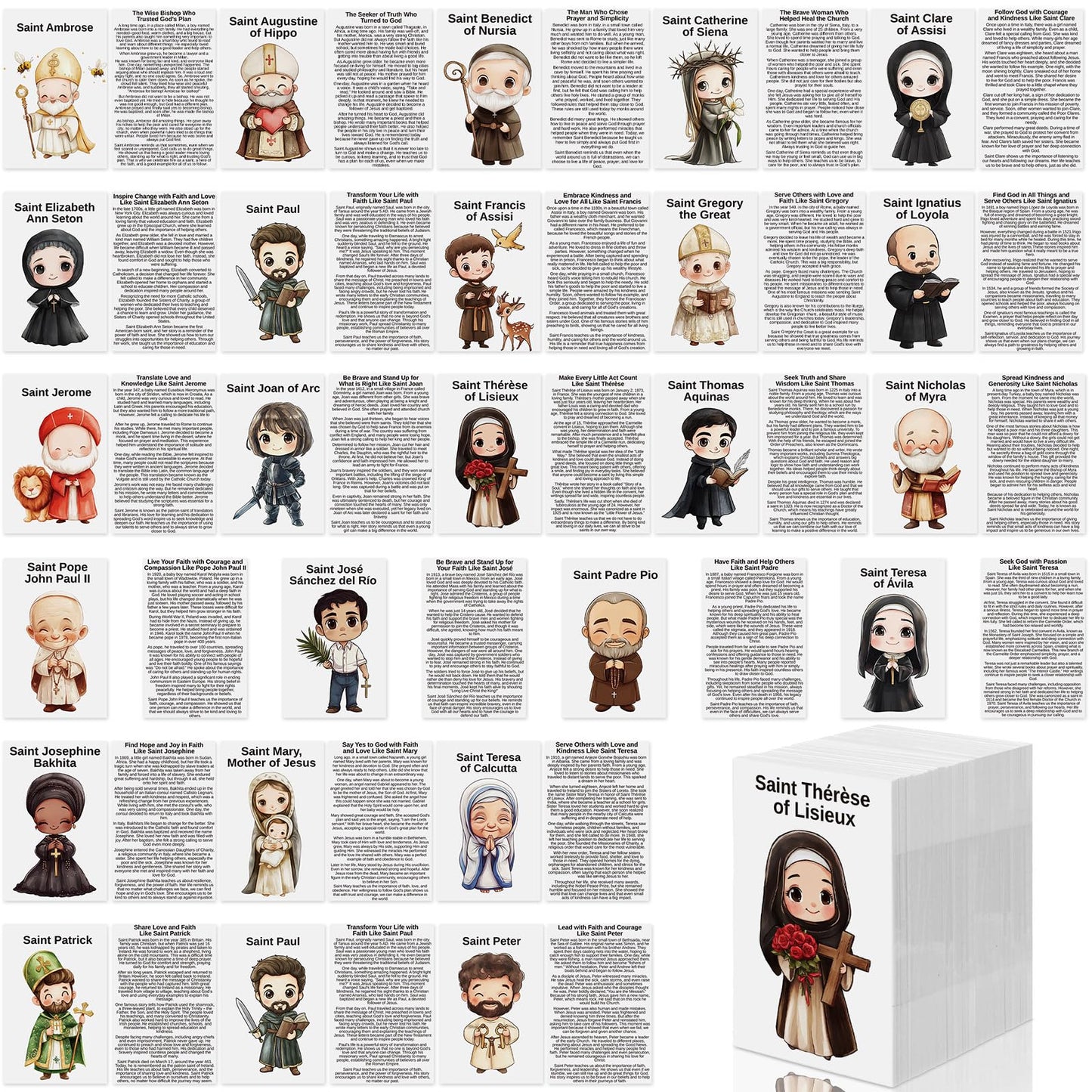 Motiskyy 120 Pcs Catholic Gift Catholic Prayer Card with Saint Stories Cute Holy Prayer Card Bookmark Bulk for Teacher Student Sunday School Classroom Bible Study Religious Education Activity