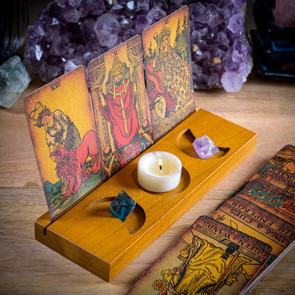 Tarot Card Holder Stand - Display Your Daily Draw - Witchy Gifts for Women, Tarot Accessories, Wiccan Altar Supplies, Witchcraft Decor, Divination Tools - 3-Card Stand with Etched Moon