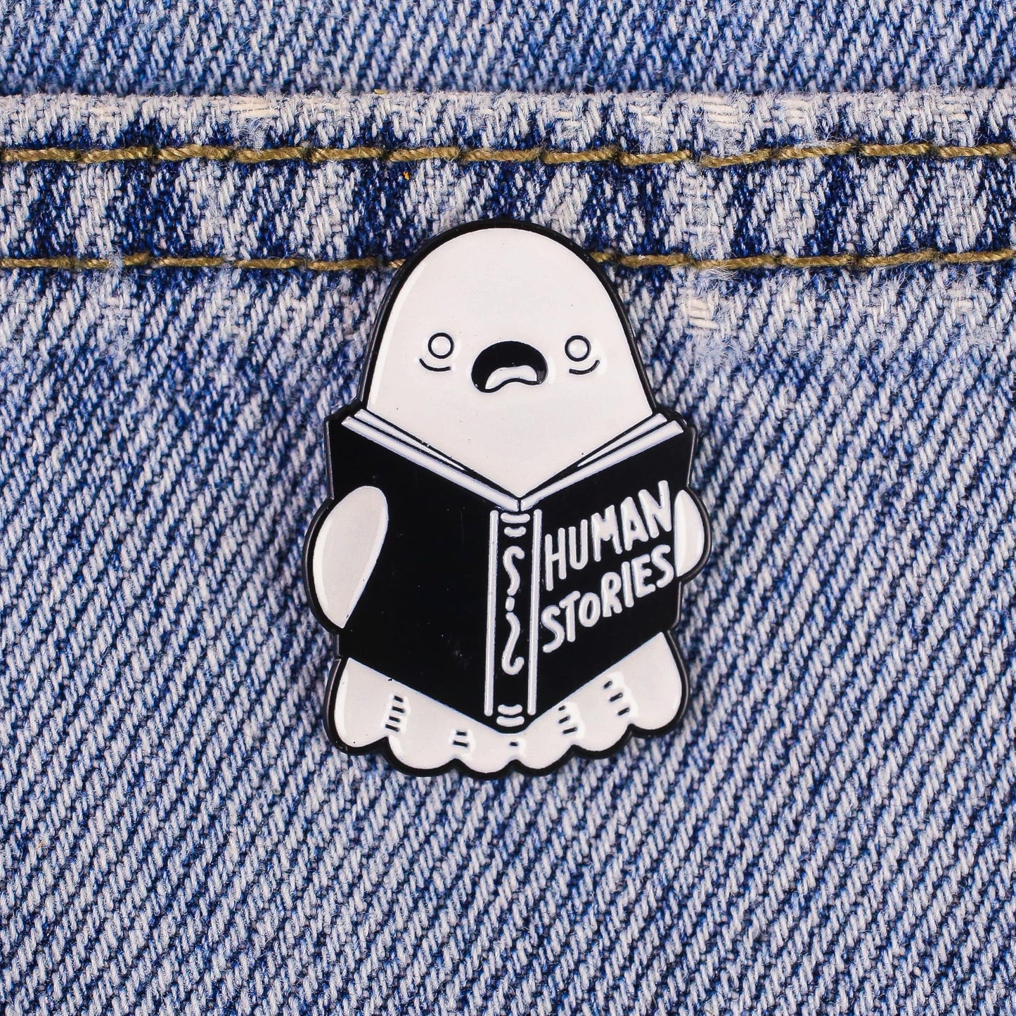 Human Stories Funny Ghost Enamel Pin, Boo Meme Pin Brooches, Spooky Season Gift For Goth Friend Sassy Girl Woman, Internet Dark Humor Quote Brooches, Halloween Vibes Lapel Badge, Boo Crew Accessories