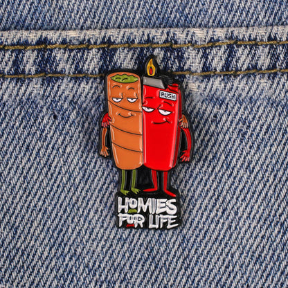 Stoner Smoking Weed Enamel Pin, Cannabis Smoker Marijuana Lapel Brooches, Blunt & Lighter Homies For Life Badges, 420 Smoker Brooch Badge, Marijuana Lover Gift, Gift For Smoker, Cannabis Addicted Decorative Jewelry Accessories Pin For Backpacks Hats...