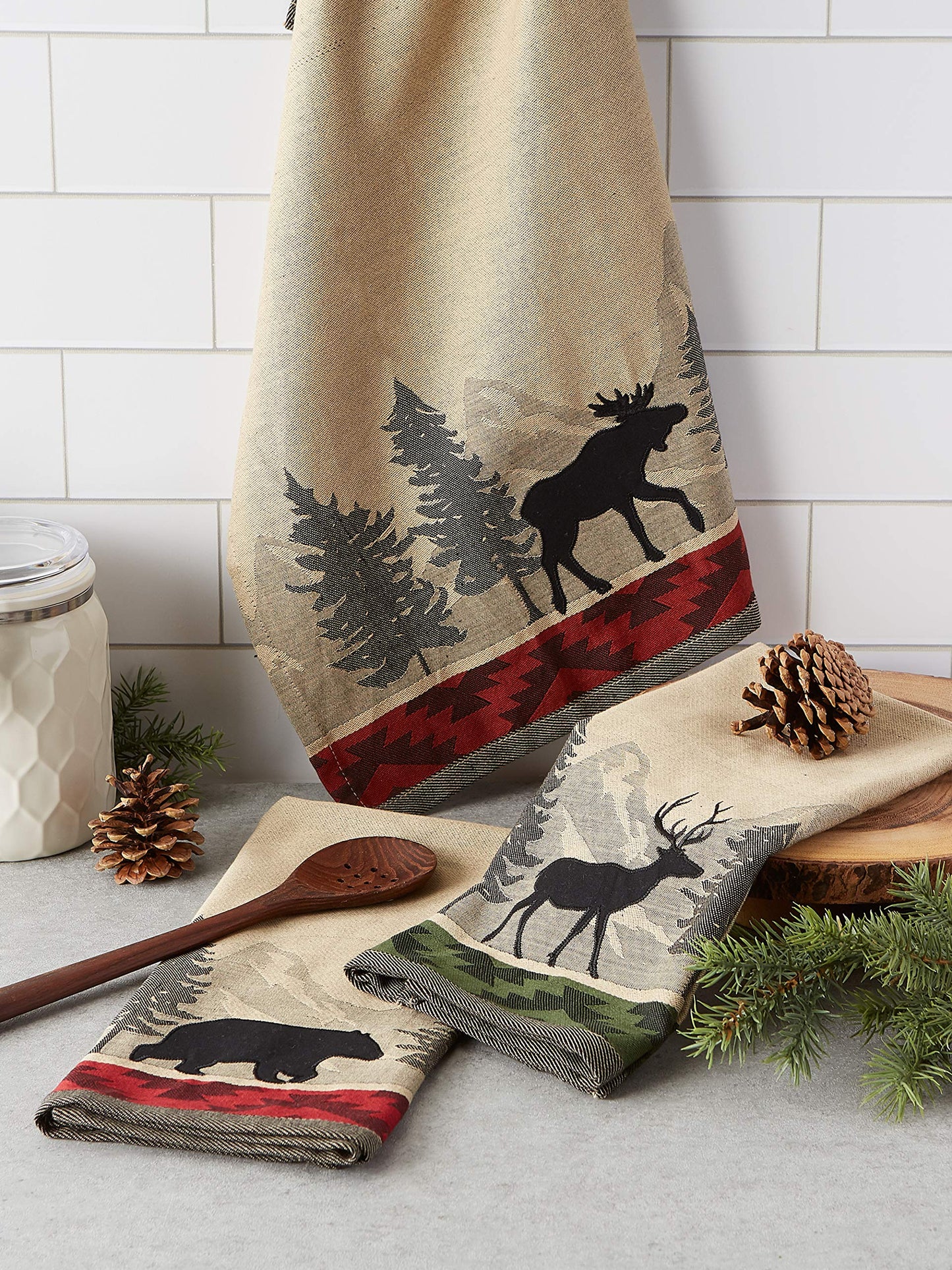 DII Woodlands Collection Dishtowel Set, 18x28, in The Woods, 3 Piece