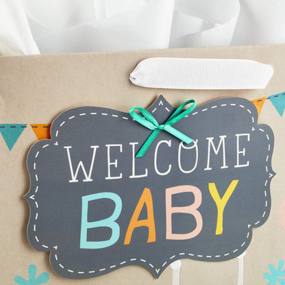 Hallmark 13" Large Gift Bags for Baby Shower Assortment with Tissue Paper (Pack of 3, Cloud and Rainbow, Giraffe, Pastel Polka Dots)