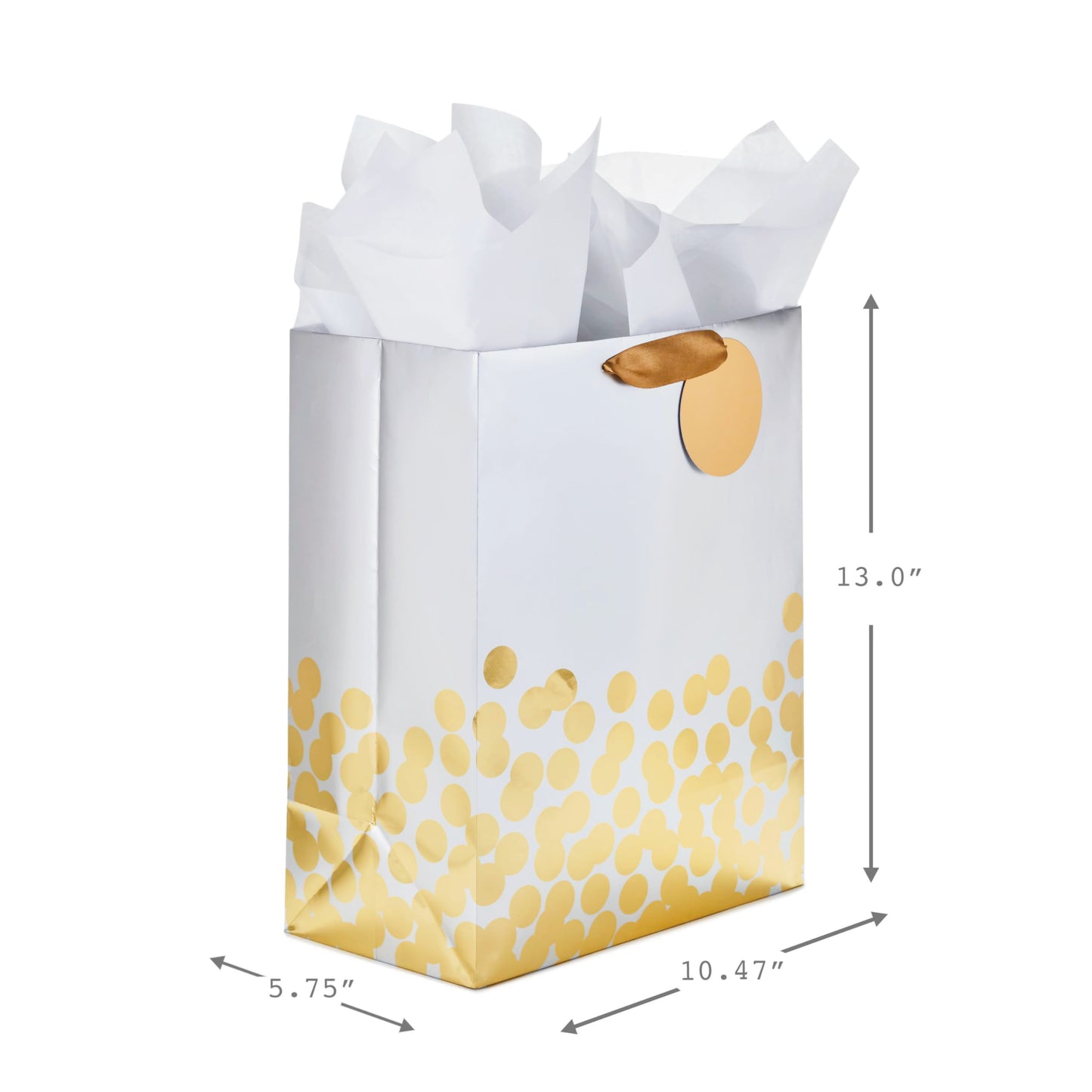 Hallmark 13" Large Gift Bag with Tissue Paper (Gold Foil Dots on Silver) for Valentine's Day, Graduations, Engagements, Bridal Showers, Weddings, Any Occasion