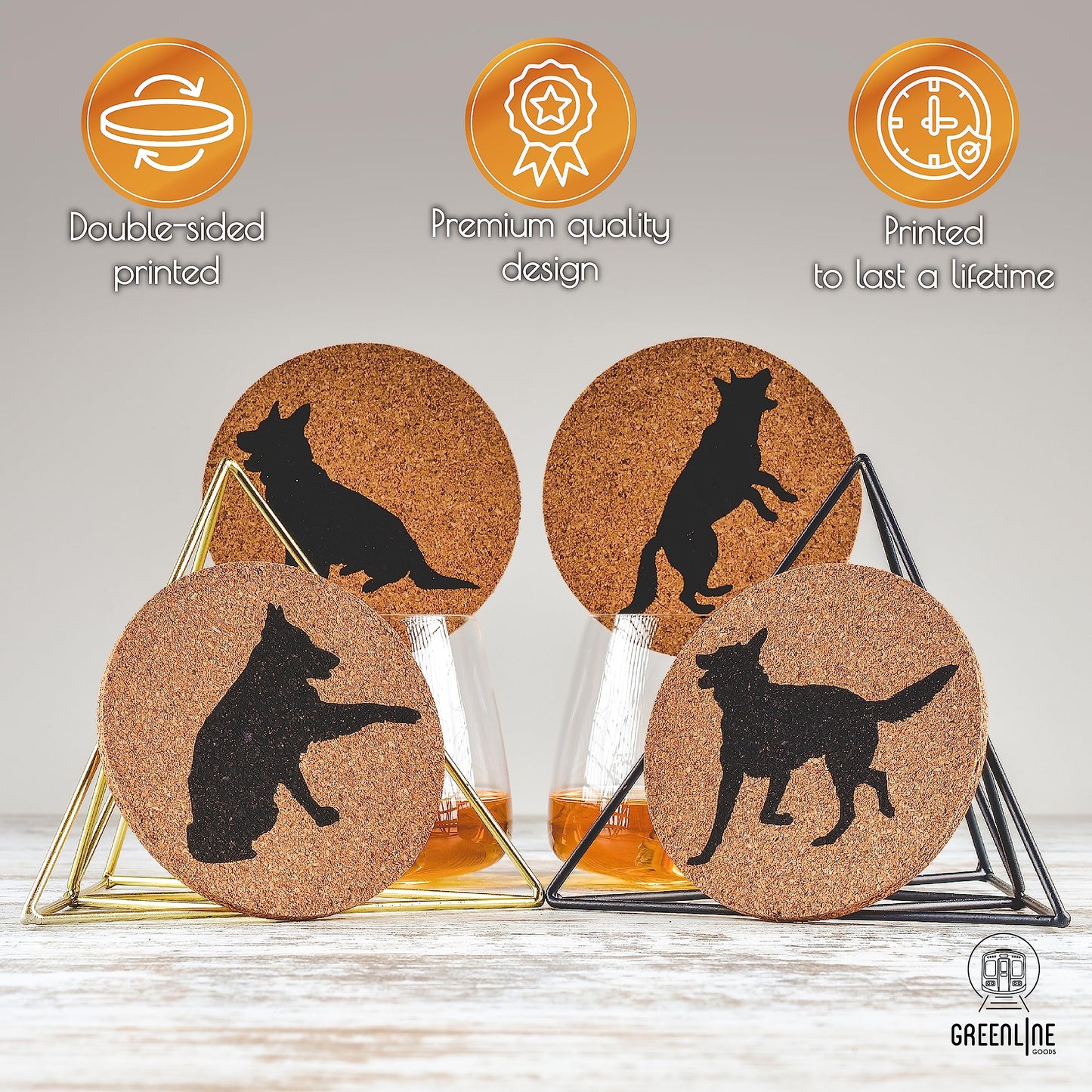 German Shepherd Lovers Cork Drink Coasters - Set of 4 With Protective Bottom | Dog Decor for Drinks | Great Gift Idea for Shepherd Moms & Dads