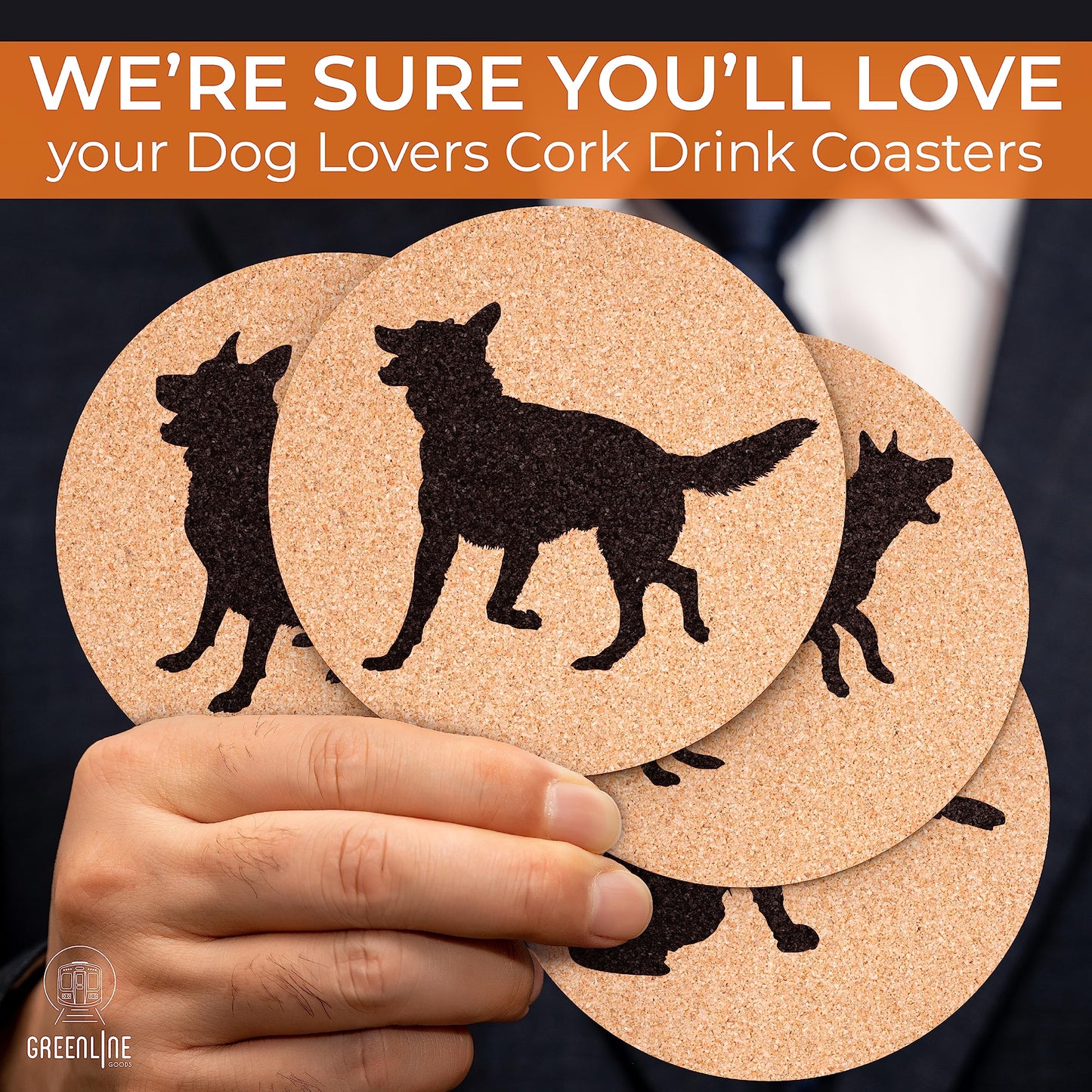 German Shepherd Lovers Cork Drink Coasters - Set of 4 With Protective Bottom | Dog Decor for Drinks | Great Gift Idea for Shepherd Moms & Dads