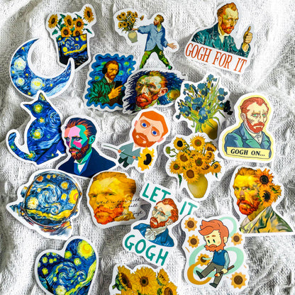 50PCS Van Gogh Artistic Stickers - Starry Night Art, Sunflowers, Self-Portraits, Aesthetic Vinyl Waterproof Stickers for Laptop, Water Bottle, Journal, Scrapbook, Art Lovers Gift