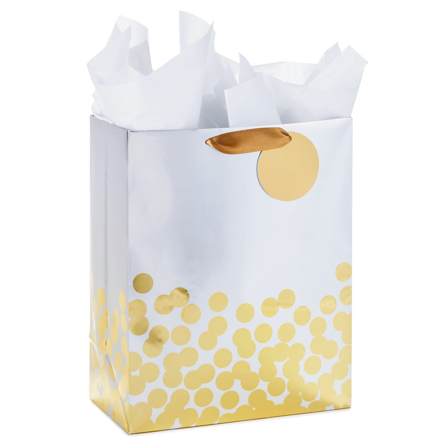 Hallmark 13" Large Gift Bag with Tissue Paper (Gold Foil Dots on Silver) for Valentine's Day, Graduations, Engagements, Bridal Showers, Weddings, Any Occasion