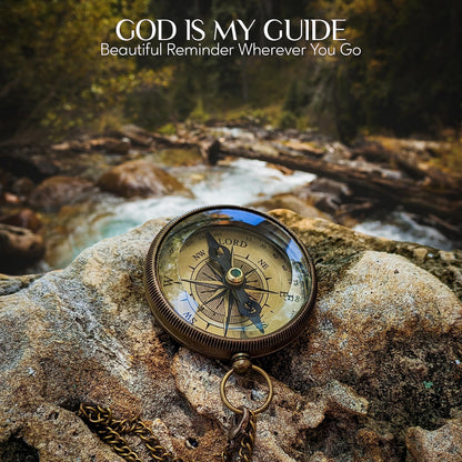 God is My Guide Brass Compass Gift with Display Box - Engraved Scripture Prayer Compass Religious Gift for Men & Women - Baptism, Confirmation, Communion Compass for Boys Graduation Gift