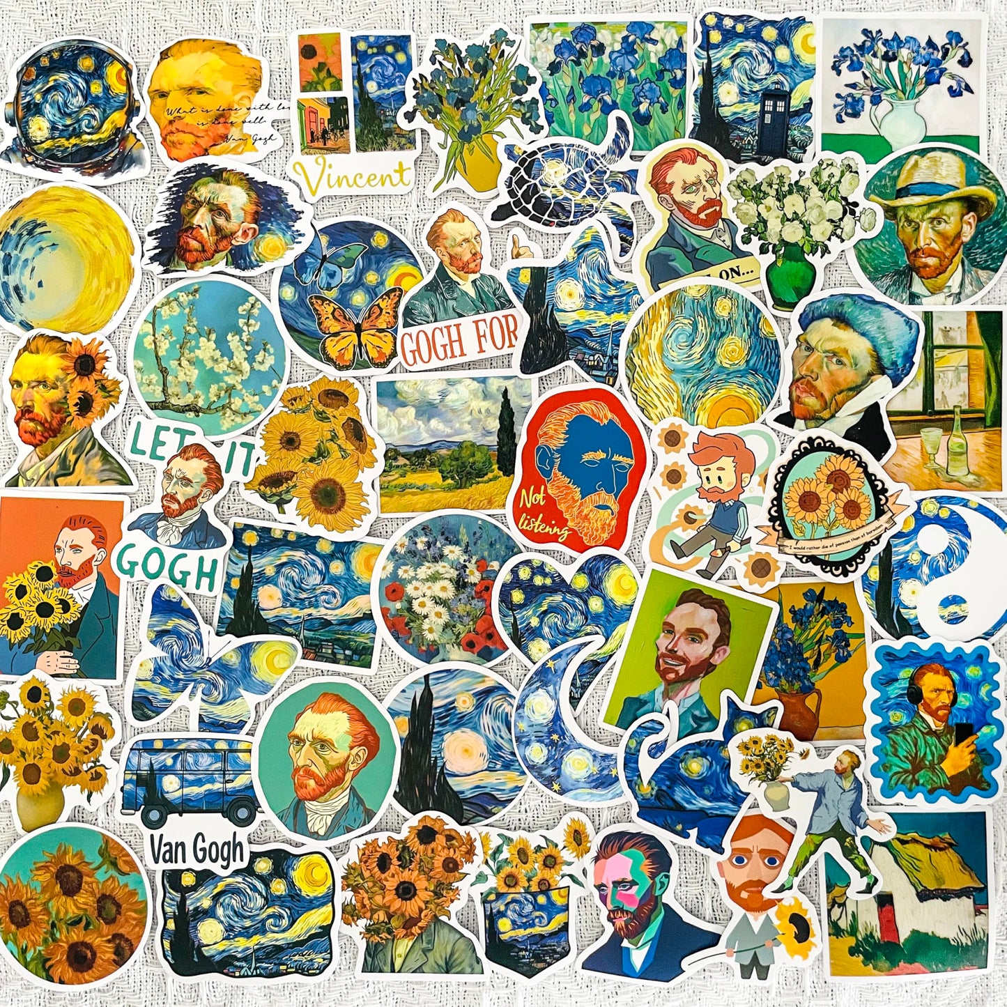 50PCS Van Gogh Artistic Stickers - Starry Night Art, Sunflowers, Self-Portraits, Aesthetic Vinyl Waterproof Stickers for Laptop, Water Bottle, Journal, Scrapbook, Art Lovers Gift