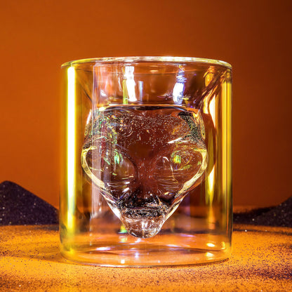 Dragon Glassware Alien Drinking Glasses - 7 oz Set of 2 Unique Double Wall Grey Alien Inspired Design from Area 51 - Novelty Gift for Outer Space Enthusiasts - Fun and Stylish Tumblers