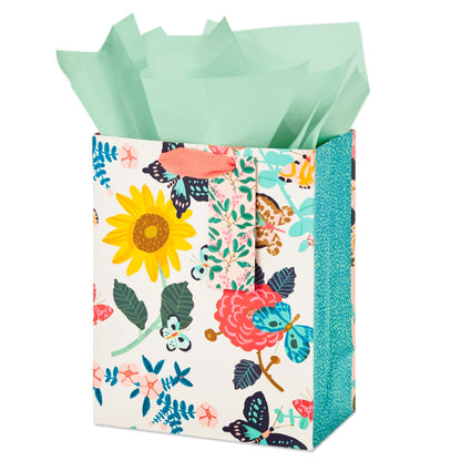 Hallmark 9" Medium Gift Bag with Tissue Paper (Bright Flowers) for Valentine's Day, Easter, Birthdays, Bridal Showers, Weddings, Baby Showers, Mother's Day