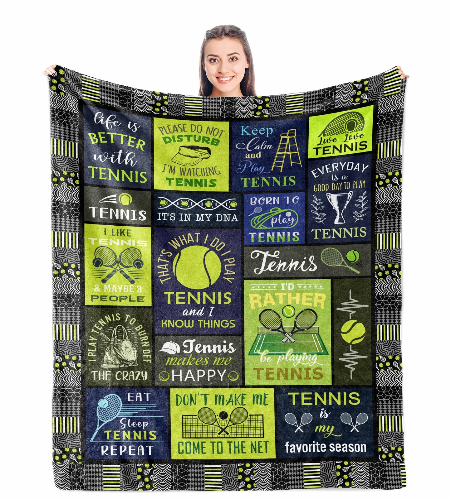 Unique Tennis Gifts Women/Men/Girls/Boys, Funny Tennis Players/Lover Gift Ideas, Tennis Accesories/Stuff for Party, Tennis Themed Soft Blanket 50'' x 60''