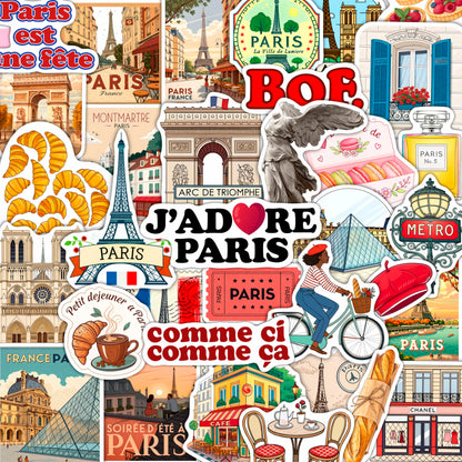 100Pcs French Stickers - Paris France Stickers for Water Bottle, Laptops - Eiffel Tower Decals - Paris Party Supplies - Gift for Women & Men