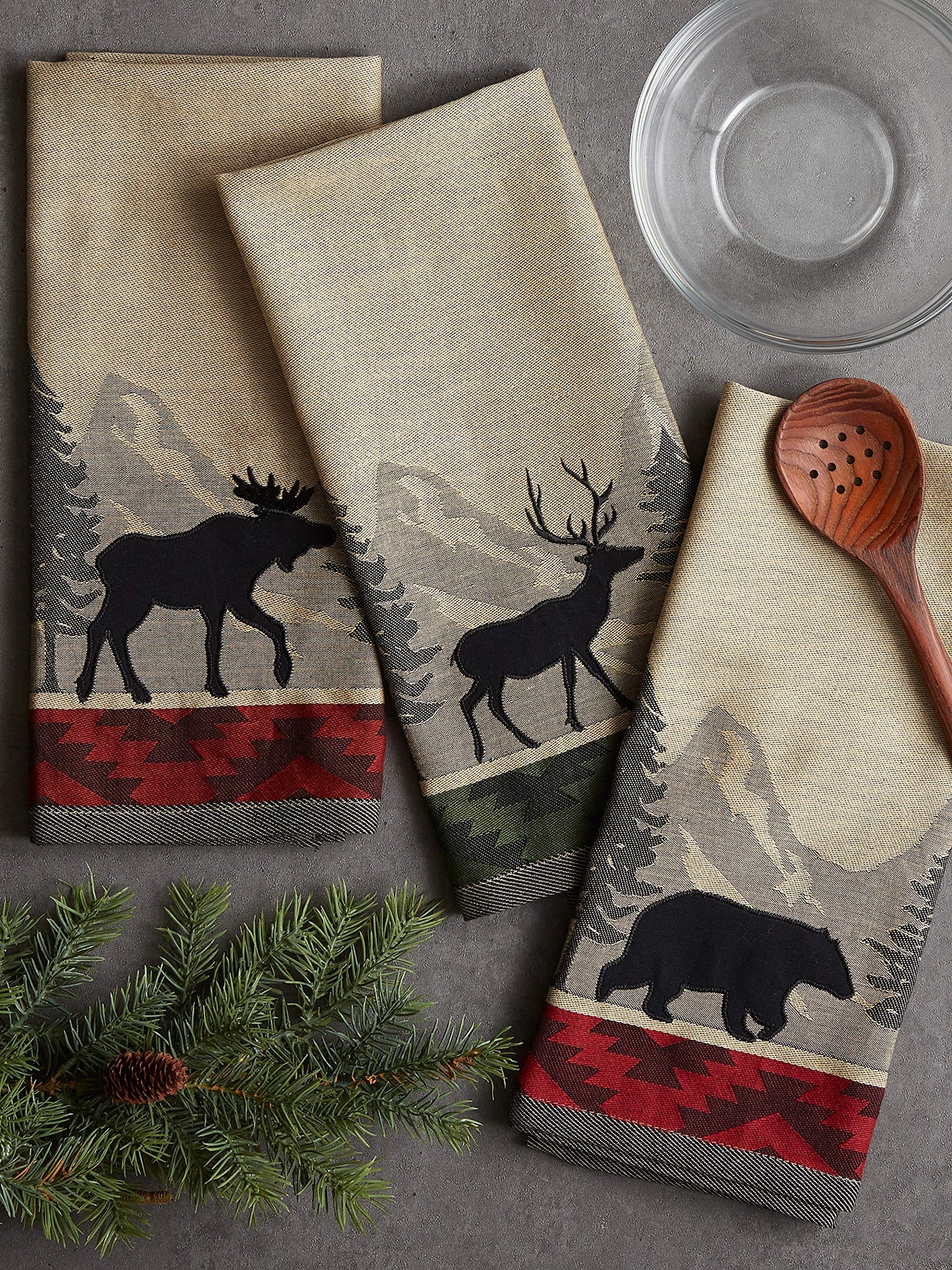 DII Woodlands Collection Dishtowel Set, 18x28, in The Woods, 3 Piece