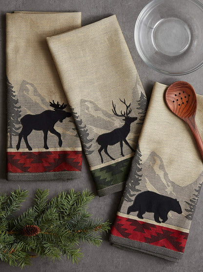 DII Woodlands Collection Dishtowel Set, 18x28, in The Woods, 3 Piece