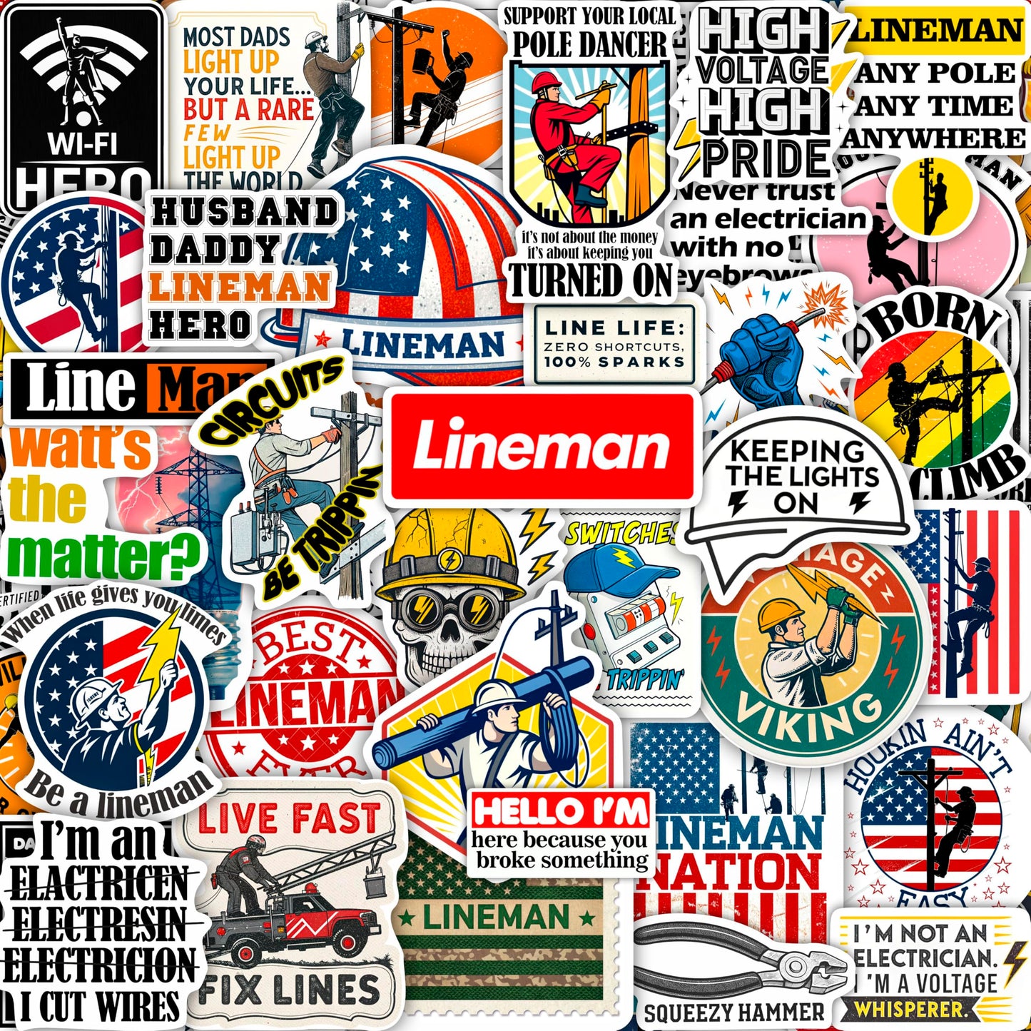 100Pcs Lineman Stickers for Hard Hats, Funny, for Water Bottle - Lineman Party Supplies & Party Decorations - Hard Hat Stickers - Gift for Women & Men