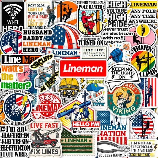 100Pcs Lineman Stickers for Hard Hats, Funny, for Water Bottle - Lineman Party Supplies & Party Decorations - Hard Hat Stickers - Gift for Women & Men