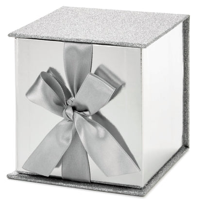 Hallmark Small Gift Box with Bow and Shredded Paper Fill (Silver Signature 4 inch Gift Box with Glitter) for Weddings, Graduations, Bridal Showers, Anniversaries, All Occasion